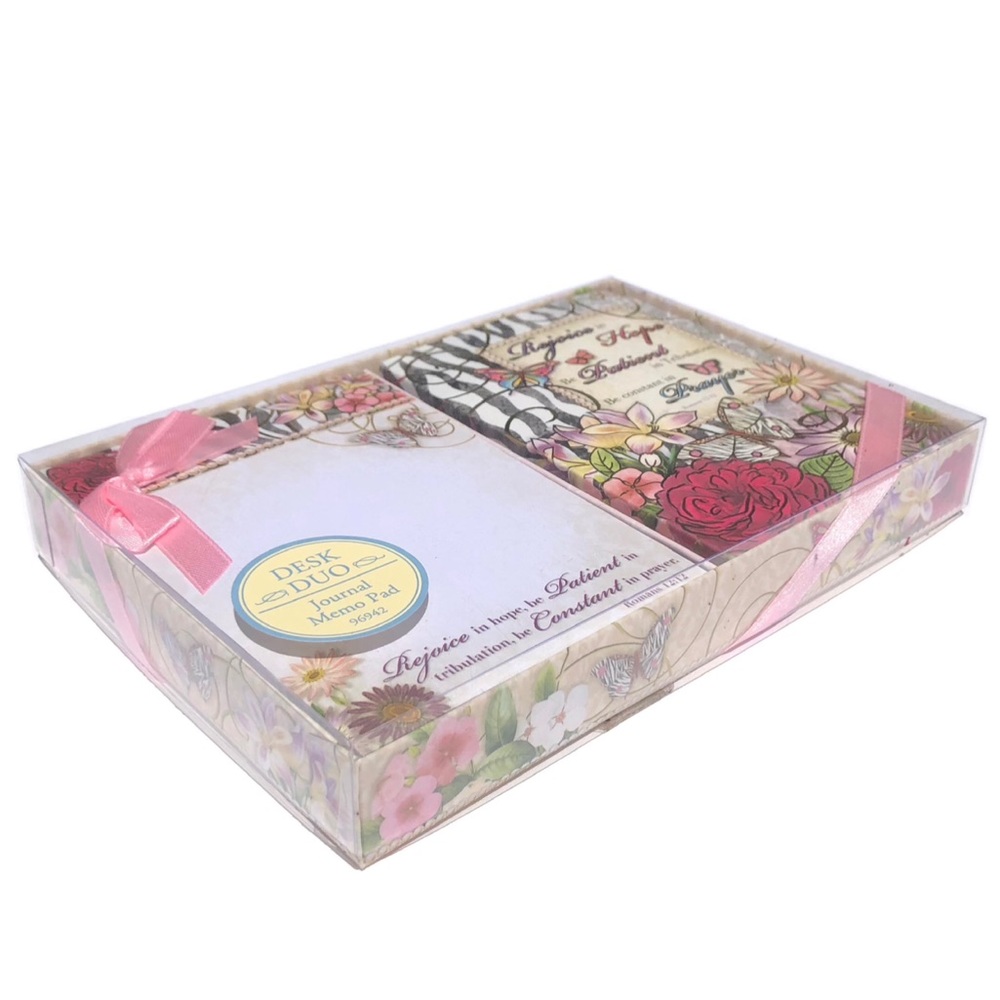 Pooch & Sweetheart Zebra Floral Scripture Boxed Desk Duo Set (96942)Romans 12:12